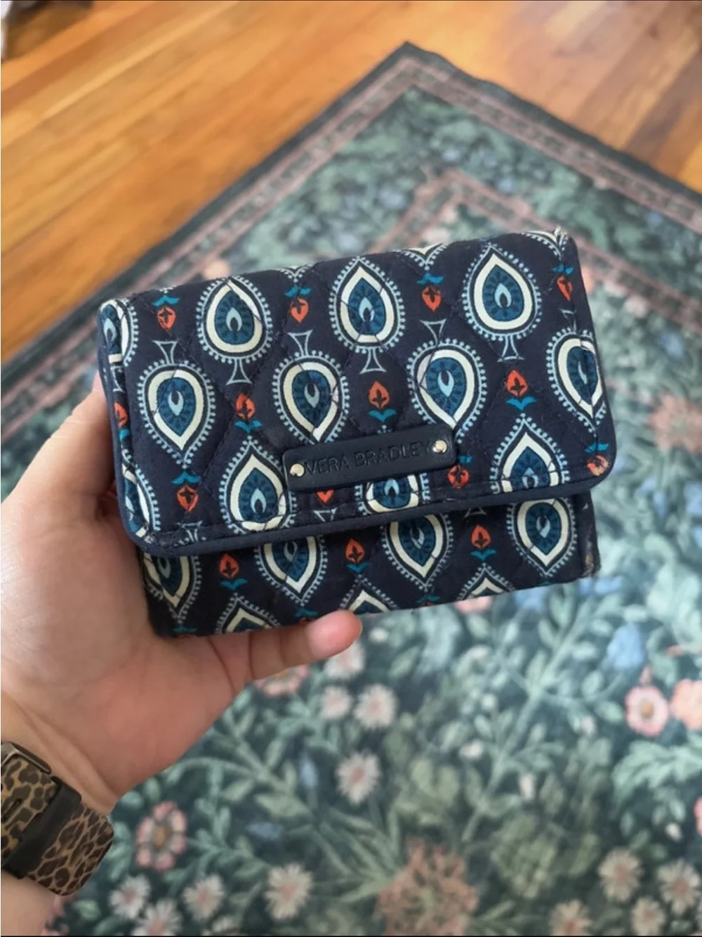 Vera Bradley Navy Quilted Floral Print Wallet with Teardrop Motif - Picture 2 of 7